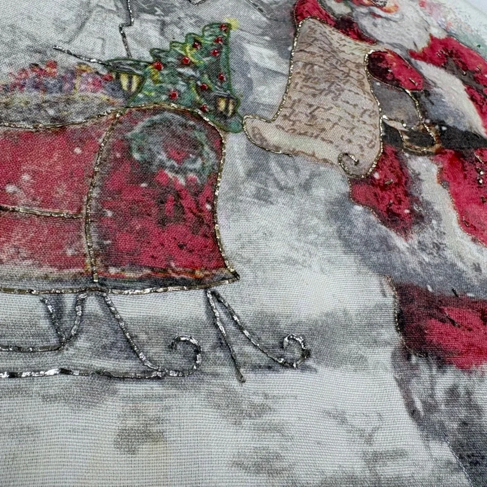 Pottery Barn Christmas Santa 20x20 Pillow Cover Nostalgic Naughty List Red Back